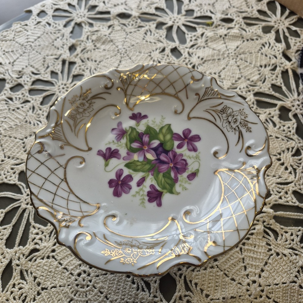 Lipper & Mann Japan Vintage Porcelain Pedestal Candy Trinket Ornate Handpainted